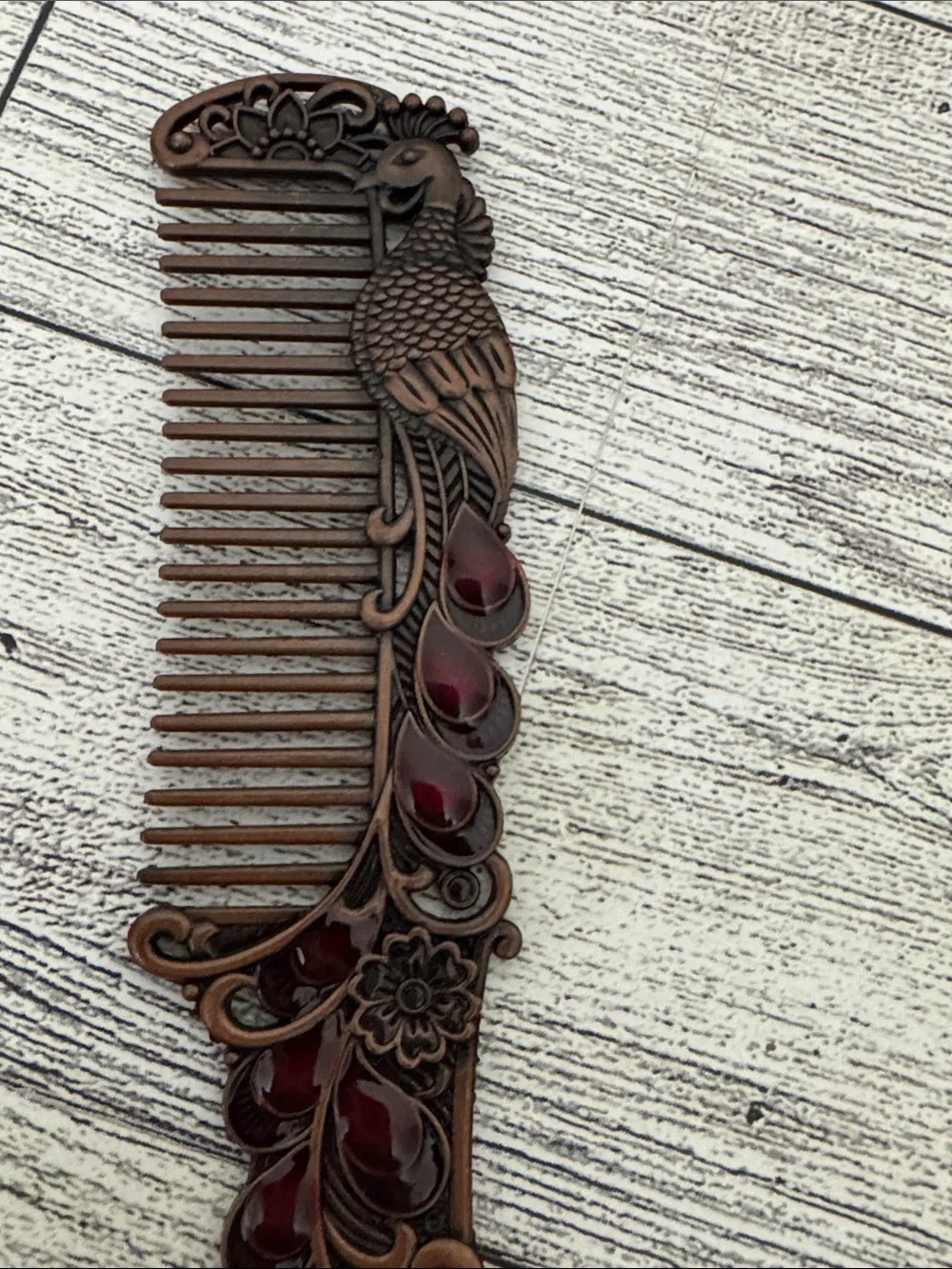 Peacock Design Bronze Finish Mirror & Comb Set NWOT